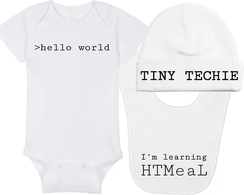 Vista 26 de >hello world - Techie Baby Onesie - Sombrero - Manta - Combinaciones de paquete de babero
