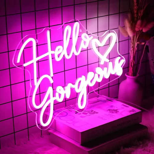 Vista 2 de Neonwall - Letrero de neón con texto en inglés "Hello Gorgeous para bodas, decoración de habitación de dormitorio, fiesta de cumpleaños, centro