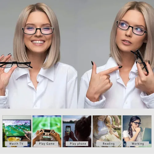 Vista 6 de Henotin 4 pares de anteojos de lectura para mujeres y hombres, lectores, marco de media luna, bloqueo de luz azul, lentes con bisagra de resorte