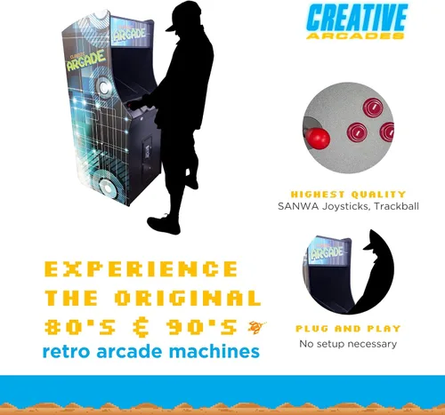 Vista 2 de Creative Arcades - Máquina arcade de grado comercial de tamaño completo, 2 jugadores, 60 juegos, pantalla LCD de 22 pulgadas, 2 joysticks Sanwa