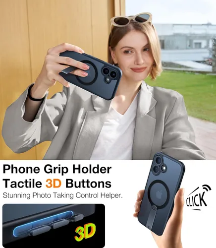 Vista 6 de TORRAS Funda magnética con soporte de 360° para iPhone 16, protección completa de la cámara, compatible con MagSafe, protección contra caídas