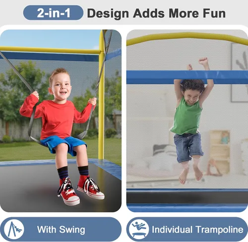 Vista 4 de Baotree Trampolín Rectangular para Niños, 78" Trampolines Recreativos Aprobados por ASTM con Columpio, Red de Cerramiento, Mini Trampolín