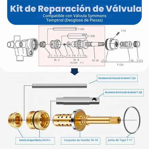 Vista 2 de Enhon Kit de reconstrucción de válvula de repuesto para REB-VALVE, compatible con válvula Temptrol Symmons, conjunto de husillo TA-10, asientos