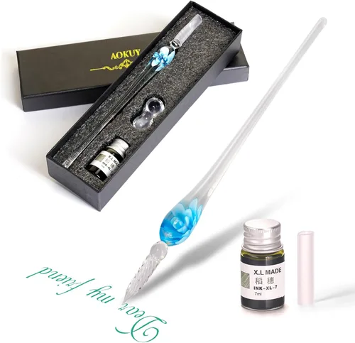 Vista 12 de Juego de plumas de inmersión de vidrio, pluma de caligrafía, pluma de firma de cristal para arte, escritura, firmas, decoración y regalo de negocios