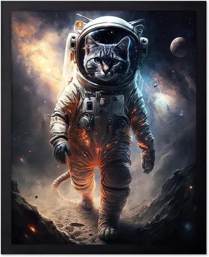 Vista 45 de Poster Master Póster vintage de animales – Impresión retro divertida – Regalo para artista, amigo – Oso Grizzly en traje espacial, astronauta, luna