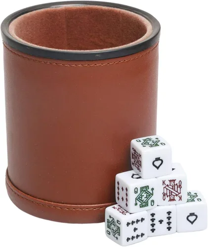 Vista 13 de Juego de dados de cuero sintético, coctelera de dados de fieltro para Yahtzee/Farkle/Bar Party Dados, incluye dados de punto de 0.630 in