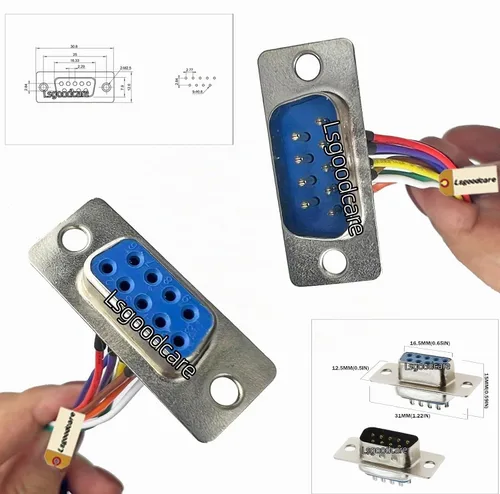 Vista 3 de Lsgoodcare 4 conectores RS232 DB9 Serial VGA 9 Pin Hembra 2 filas Tipo de soldadura Enchufe D-SUB Macho Conector de enchufe con cable de 11.81