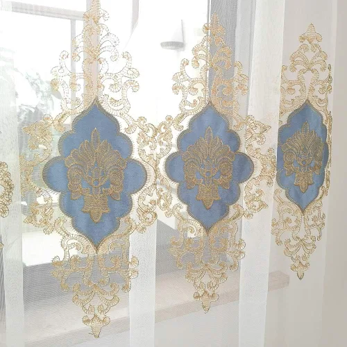 Vista 11 de SLOW SOUL 2 paneles de cortinas europeas de lujo de terciopelo bordado de tul para sala de estar, cocina, dormitorio, cortina transparente