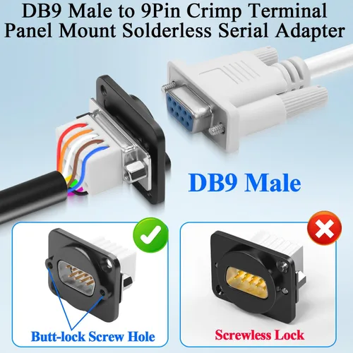 Vista 2 de QIANRENON DB9 Conector sin soldadura Conector compacto DB9 macho a 9 pines Terminal de crimpado Adaptador serie D-SUB 9Pin Cableado Enchufe