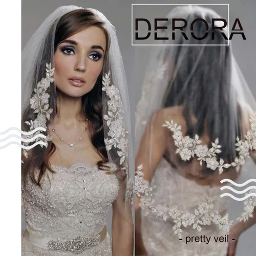 Vista 4 de Salliy Apliques de encaje de doble capa para novia de boda con peine encaje de flores y capilla de perlas marfil