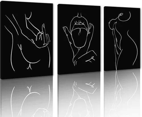 Vista 36 de Novatique 3 piezas de arte de pared sexy en blanco y negro para parejas desnudas, decoración de pared abstracta de amor para mujeres y hombres, arte