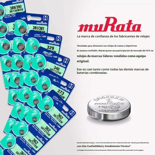 Vista 3 de Murata 371 Batería SR920SW 1.55V Celda de botón de reloj de óxido de plata (10 baterías)