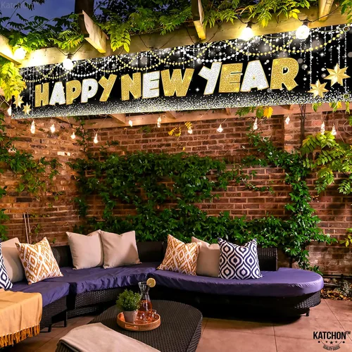 Vista 6 de KatchOn, XtraLarge Pancarta de Feliz Año Nuevo 2026-120X20 Pulgadas Letrero de Jardín de Año Nuevo para Decoraciones de Nochevieja 2026 Pancarta