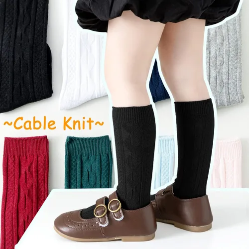 Vista 2 de Calcetines altos hasta la rodilla para bebé, calcetines largos de punto trenzado, calcetines de algodón sin costuras, para recién nacidos, niños