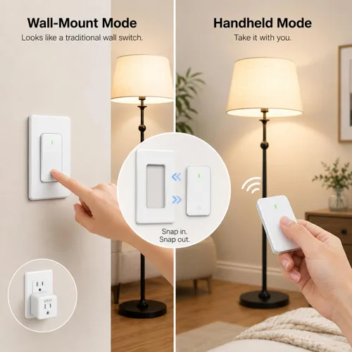 Vista 3 de Toma de control remoto UTOI con interruptor de pared inalámbrico, salida de 15 A Control lamps, fans and household appliances without wiring or