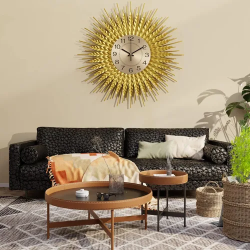 Vista 3 de Reloj de pared grande moderno decorativo de metal, relojes de pared de estilo de mediados de siglo, reloj grande dorado silencioso sin tictac, arte