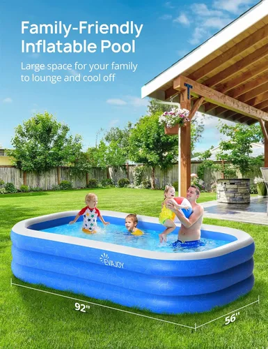 Vista 7 de EVAJOY - Piscina inflable de 92 x 56 x 20 pulgadas para fiesta acuática de verano, sin BPA, sobre el suelo, pelota de piscina para niños, patio