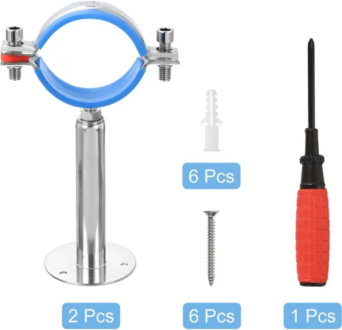 Vista 3 de uxcell Soporte de tubería de acero inoxidable, montaje en pared, soporte de tubo de montaje en techo, altura ajustable de 3.937-7.874 in para tubo