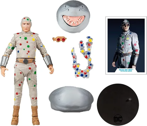 Vista 7 de McFarlane Toys DC Multiverse Polka Dot Man (The Suicide Squad) Figura de acción de 7 pulgadas con pieza de tiburón rey Build-A y accesorios