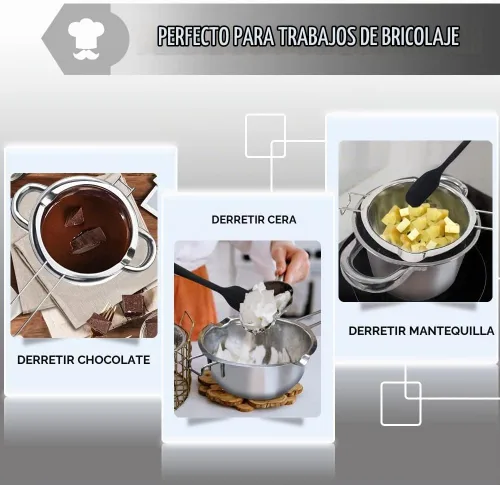 Vista 6 de Juego de olla de doble caldera, olla de fusión de chocolate de 600ml/0.5QT con olla de acero inoxidable 304 de 1.5QT, olla de fusión con espátula