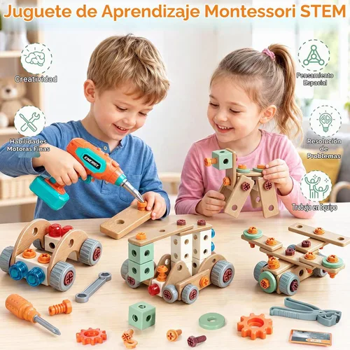 Vista 5 de Kids Tool Set with Drill & Toolbox, 160PCS STEM Construction Building Toys