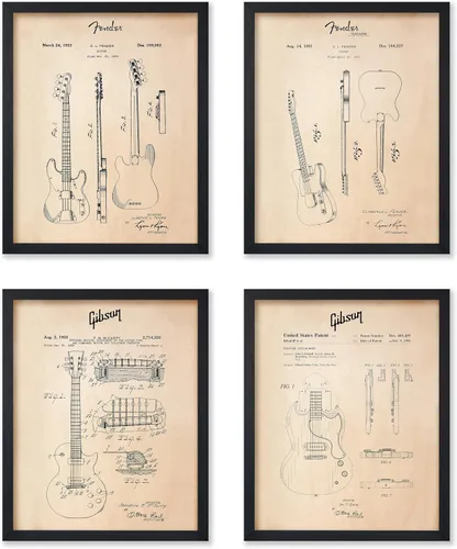 Vista 46 de Poster Master Póster de música vintage de 3 piezas, impresión de instrumentos retro, regalo para músico, amigo, guitarra eléctrica, patrón, patente