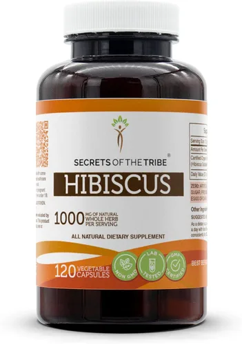 Vista 5 de Secrets of the Tribe Hibiscus 60 Cápsulas, 1000 mg, Hibiscus Sabdariffa Flor Seca (60 Cápsulas)