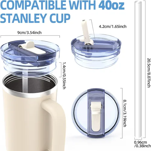Vista 3 de 2 piezas de tapa con pajita a prueba de derrames para vaso Stanley de 40 onzas, reemplazo de tapa a prueba de derrames, accesorios para vaso Stanley