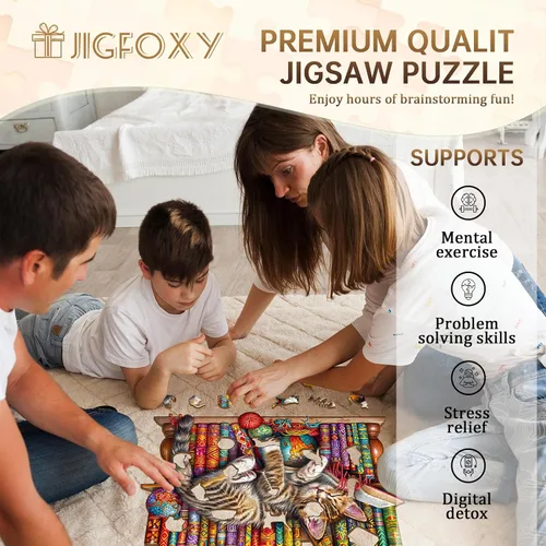 Vista 2 de Jigfoxy Rompecabezas de madera para adultos, rompecabezas de madera de gato DragonLi para adultos, rompecabezas de madera con forma de animal único