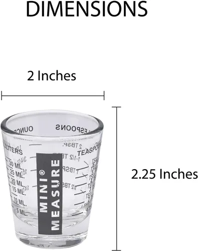 Vista 2 de Kolder Medida Mini de Vidrio Pesado, 20 Mediciones Incrementales Vaso de Chupito Medidor Multiusos para Líquido y Seco, Negro, Juego de 2