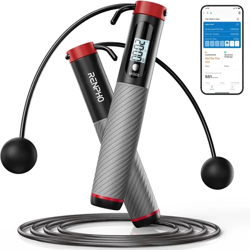 Vista 8 de RENPHO Cordless Jump Rope, Weighted Jump Rope with Counter, Jump Ropes for Fitness, Smart Skipping Rope for Crossfit
