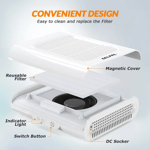 Vista 4 de Colector profesional de polvo de uñas, colector de polvo de uñas ajustable para uñas acrílicas, ventilador eléctrico de uñas, bajo ruido, colector
