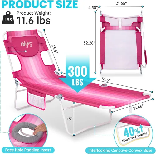 Vista 2 de #WEJOY Silla de bronceado plegable de 300 libras con orificio facial