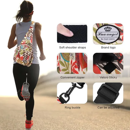Vista 3 de HUA ANGEL Bolso bandolera floral Pequeña mochila cruzada para hombres y mujeres, senderismo, caminar, viajes, mini bolsa de pecho, Hoja de arce
