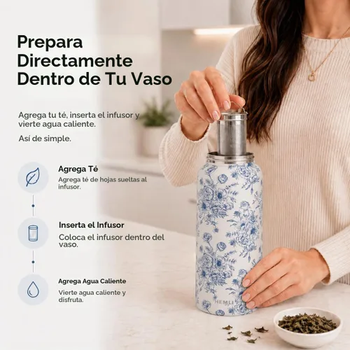 Vista 3 de Vaso de viaje con infusor de té con forro de cerámica de 32 onzas, infusor de acero inoxidable de micromalla, interior de cerámica de sabor puro
