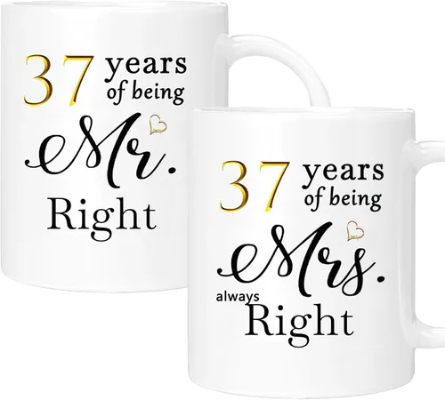 Vista 53 de Juego de 2 tazas de café para el 10º aniversario, regalos de boda para parejas, padres, hombres, mujeres, marido, esposa, él, ella, caja de regalo
