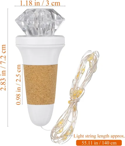 Vista 4 de Uonlytech 2 luces de corcho para botella de vino con tira de luces, luces recargables por USB, luces de botella de destello de luz de diamante