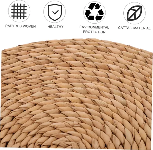 Vista 2 de LIFKOME 2 cojines de paja plana tatami Mat almohadas de suelo para adultos almohada circular almohada japonesa redonda individual cojín tejido paja
