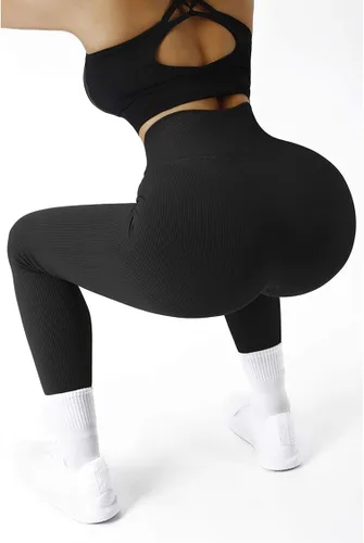 Vista 5 de SUUKSESS - Leggings acanalados de tiro alto sin costuras para mujer, pantalones deportivos de yoga para gimnasio y entrenamiento