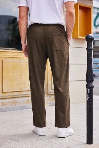 Vista 3 de COOFANDY Pantalones casuales de pana para hombre, pantalones elásticos con cintura elástica ajustable