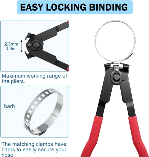 Vista 5 de Kit de alicates de abrazadera de arranque CV con 10 bandas de crimpado tipo oreja para ejes de automóviles y ATV CV axle boot crimping tool with