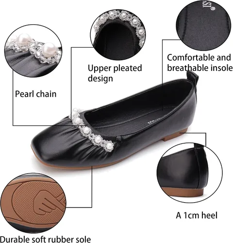 Vista 4 de Women's Flats Shoes Ballet Flats Pearls Wedding Shoes for Women Comfortable Low Heel Dress Flats Shoes