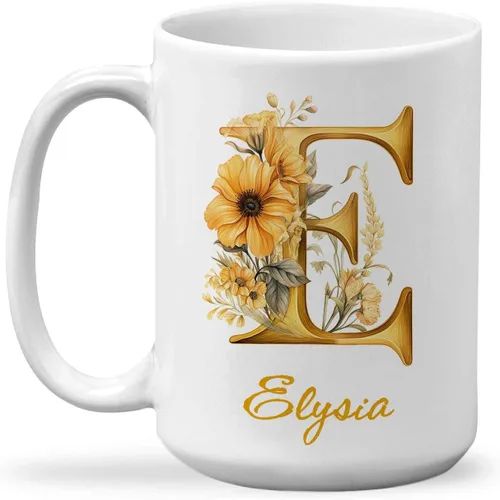 Vista 18 de Taza de cerámica personalizada con letra A del alfabeto, taza de café personalizada con nombre, taza de té inicial con monograma floral