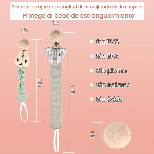 Vista 5 de Pinzas para chupete – Paquete de 5 soportes para chupete para bebés niños y niñas – Cuentas de dentición Soothie Binky Clips mordedores – La mejor