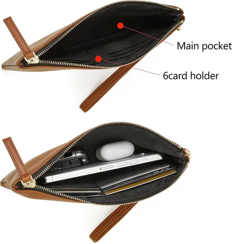 Vista 4 de DORIS&JACKY Bolso de mano pequeño de cuero para mujer, delgado, delgado, de piel de cabra, para teléfono celular, con correa