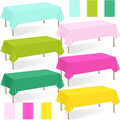 Vista 11 de Mwellewm 6 manteles de plástico desechables, mantel de arcoíris de colores surtidos, rectangular de neón colorido a granel sólido para cumpleaños