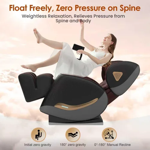 Vista 6 de Silla de masaje Shiatsu de cuerpo completo 3D de gravedad cero con rodillos de 10 nodos, 20 bolsas de aire, calefacción de cintura y piernas, audio