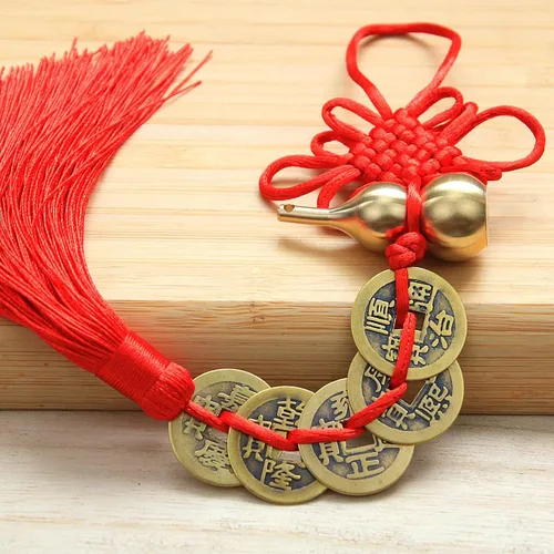 Vista 2 de Feng Shui latón calabaza rojo chino nudo borla decoración del hogar Wu Lou colgante trae buena suerte y riqueza, fiesta de primavera de año nuevo