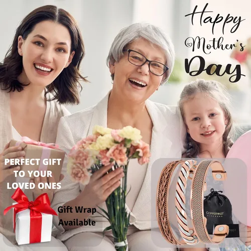 Vista 5 de Pulseras de cobre para hombres y mujeres Juego de 3 con caja de regalo Hecho a mano 100% cobre Regalo para mujeres y hombres