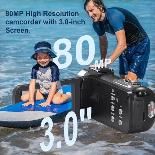 Vista 4 de Videocámara 4K HD 80MP Cámara de vídeo 18X Zoom digital 3.0 IPS Pantalla Vlogging Cámara para YouTube IR Visión Nocturna Grabadora de Video
